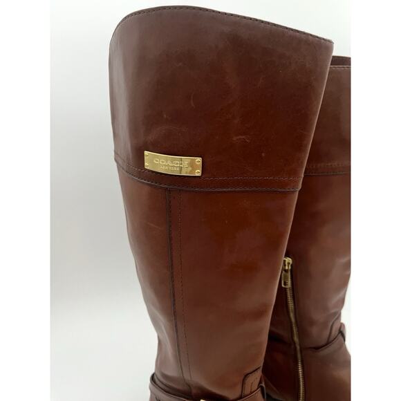 COACH Micha Wide Calf 6.5 US Leather Knee High Boots Chestnut Brown Designer EUC - Picture 11 of 16